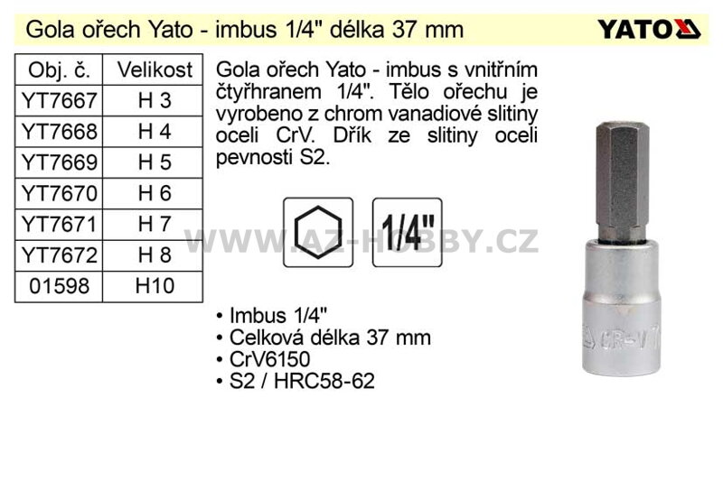 Gola ořech imbus 1/4" H 7 YT-7671