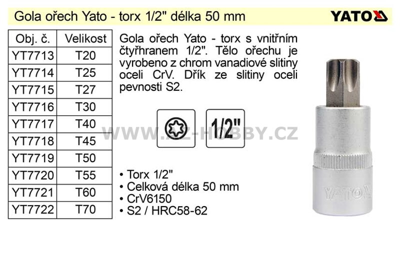 Gola ořech torx 1/2"  T25 YT-7714