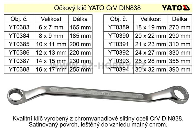 Očkový klíč  Yato  6x7mm CrV