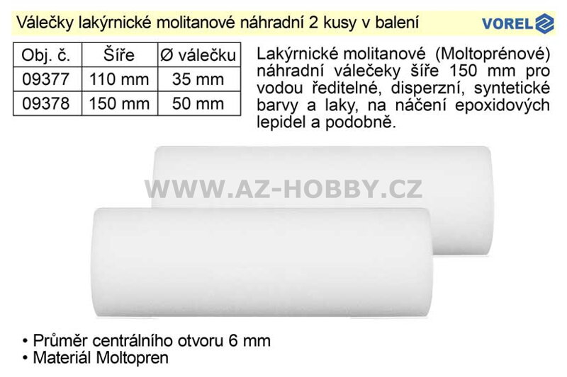 Válečky lakýrnické molitanové šíře 110mm, balení 2 kusy