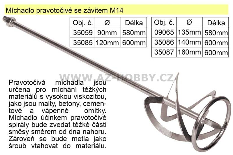 Míchadlo pravotočivé se závitem 135 x 580 mm