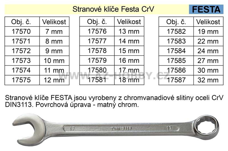 Očkoplochý klíč FESTA  7mm CrV