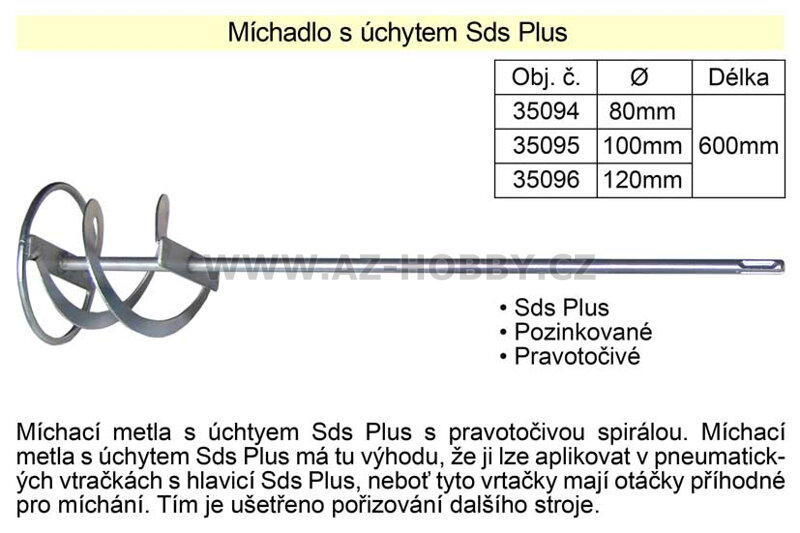 Míchadlo SDS plus  80 x 500 mm pozinkované