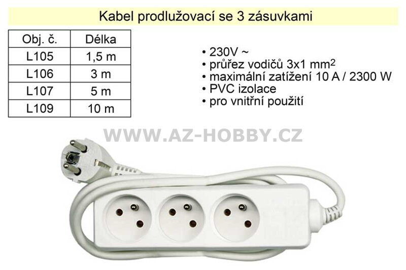 Prodlužovací kabel 3 zásuvky délka  3 m