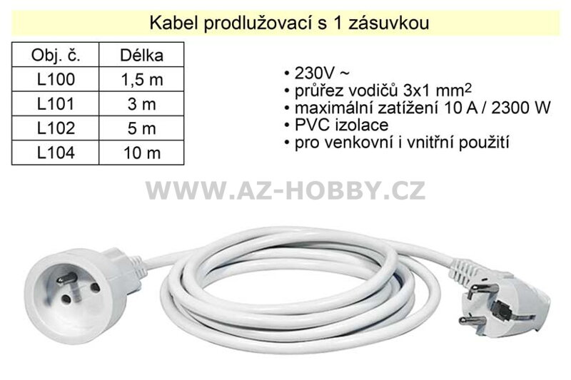 Prodlužovací kabel 1 zásuvka délka  3 m