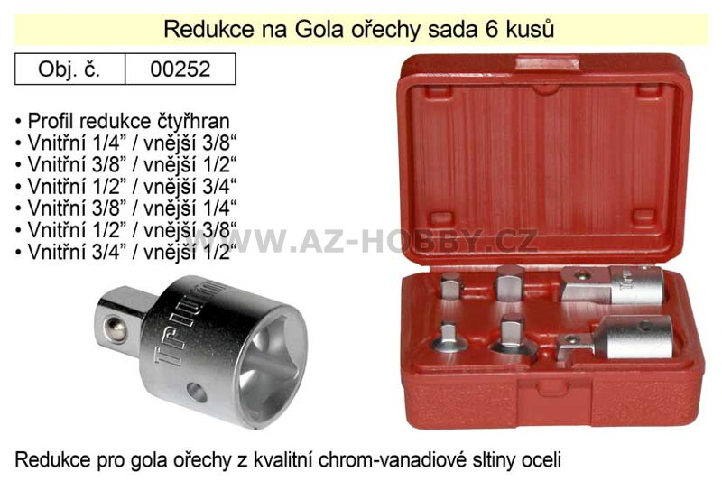 Redukce na Gola ořechy 1/4"-3/4" sada 6 kusů  100-00252