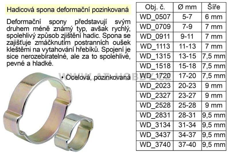 Hadicová spona deformační pozinkovaná 31-34 mm