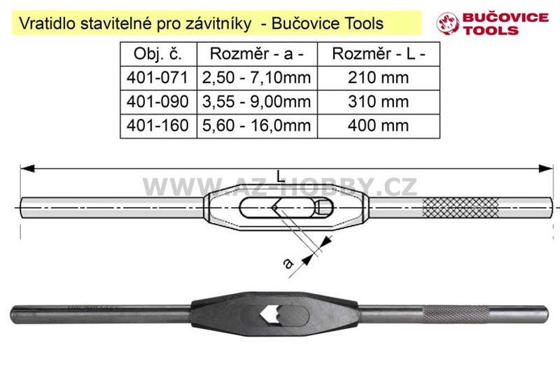 Vratidlo pro závitníky čtyřhran 2,5-7,1 mm Bučovice Tools