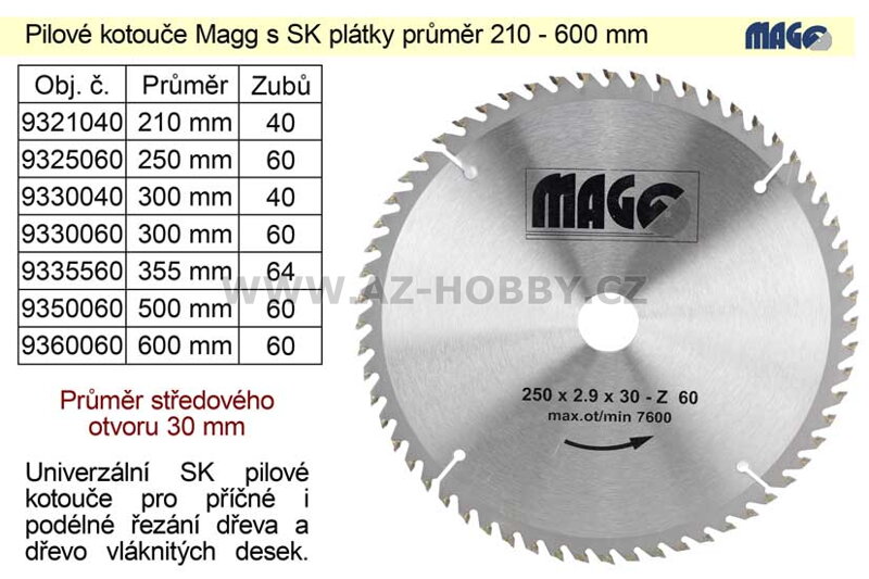 Pilový kotouč s SK plátky 300x30mm 60 zubů Magg