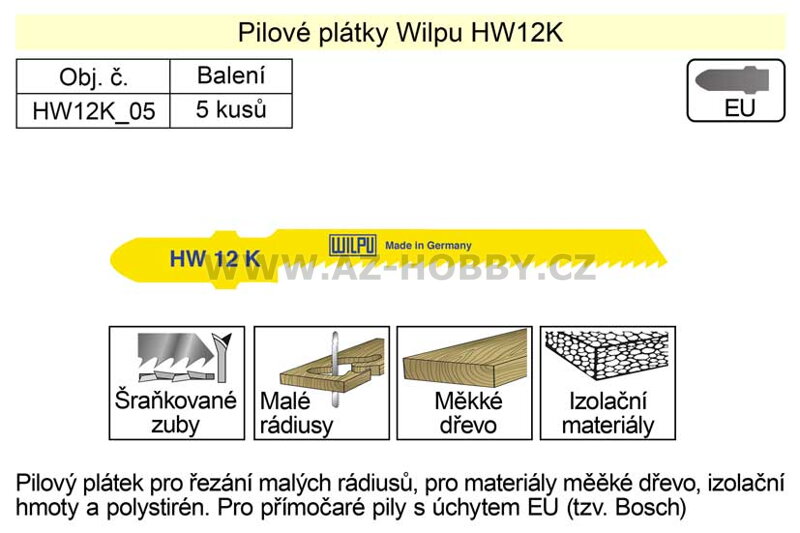 Pilové plátky Wilpu HW12-K balení  5 kusů (Euro úchyt)
