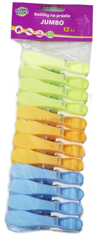 Kolíčky na prádlo 12ks plast  JUMBO HP, mix barev