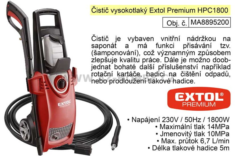 Čistič vysokotlaký Extol Premium 8895200 HPC1800