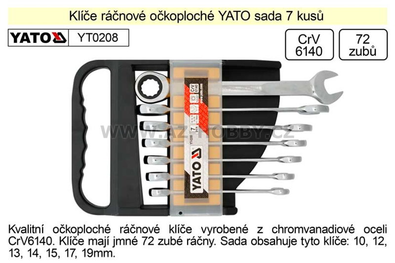 Klíče ráčnové  YATO sada 7 kusů očkoploché 10-19mm
